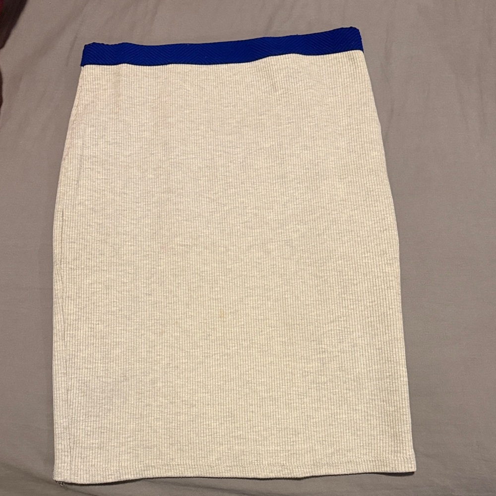 Zara Ribbed Pencil Skirt - Ivory with Royal Band